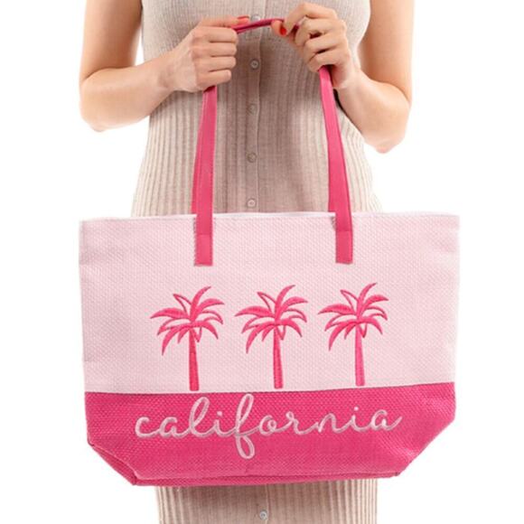 NWT Fadivo NY Women's California Palm Print Woven Shoulder Beach Tote Bag - Picture 1 of 2